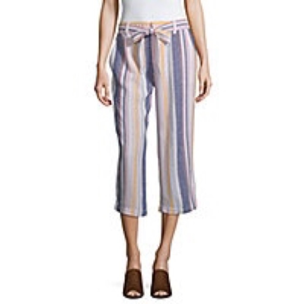 Liz Claiborne NWOT Multi Striped Wide Leg Linen Capri XL